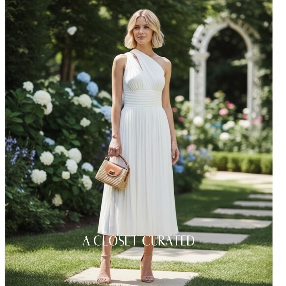 La Ligne Helena One Shoulder Ivory Midi Dress XS NWT
